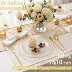 Rubtlamp 60Pcs Clear Plastic Plates,Clear Disposable Plates With Gold Rim,Heavy-duty Gold Plates,Hammered Party Plates Include 30Clear Dessert-Platos,30Dinner-Platos for Wedding, Party - Image 3