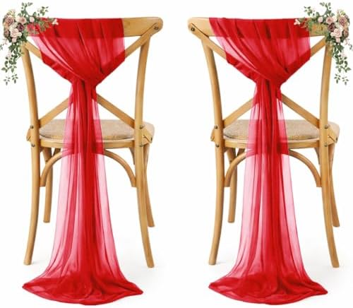 MDS Pack of 100 Chiffon Chair Sashes for Wedding & Event Décor - Red by MDS