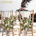 NUPTIO Flower Wedding Centerpieces for Tables: 10 Pcs 14 inch Diam Large Dusty Rose & White Artificial Flowers Fake Roses Candle Rings Wreaths Spring Summer Wreath for Front Door Weddings Party - Image 3