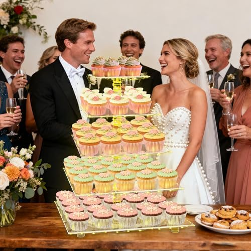 YestBuy 5 Tier Cupcake Stand for 60 Cupcakes with Yellow Lights - Image 3