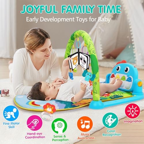 UMIKU Baby Play Mat Tummy Time Mat Boy High-Contrast Cloth, Green Dinosaur - Image 5