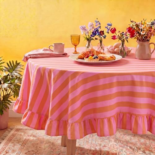 Tudomro Striped Tablecloth, Round, Coral, Apricot, 60'' X 60'' by Tudomro