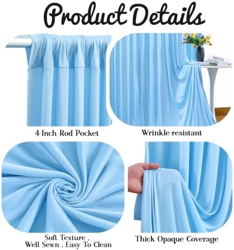 40ft x 10ft Baby Blue Backdrop Curtains, 8 Panels Blue Drapes for Backdrop - Image 5
