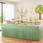 Wish Care 6 Pack Sage Green Spandex Table Clothes for 8 Foot Rectangle Tables, 8FT Wrinkle Free Fitted Tablecloths Ruffles Design Table Cloth for Party, Banquet, Wedding and Events - Image 2
