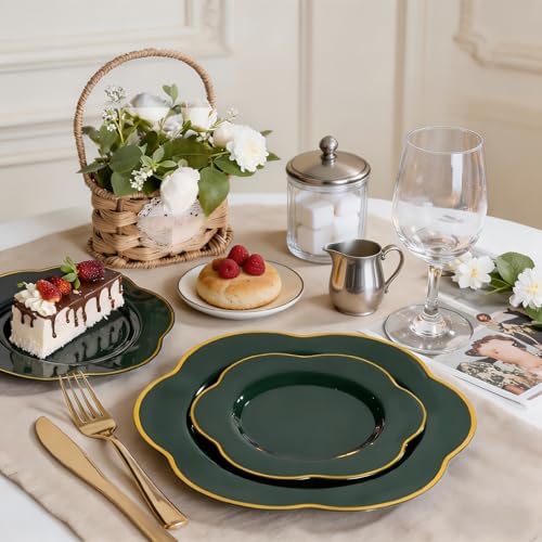 Liacere 50PCS Green Plastic Plates - Heavy Duty Disposable Plate-Green and Gold Include 25PCS Dinner Plate, 25PCS Dessert Plates for Wedding & Party & Holiday - Image 6