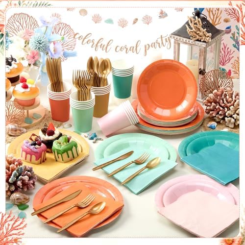 Mimorou 175 Pcs Tropical Coral Plates and Napkins Party Supplies - Image 2