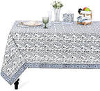 Ridhi Baby Blue Hand Block Print Cotton Tablecloth 118 x 70 Inch Rectangle by Ridhi