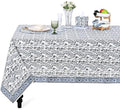 Ridhi Baby Blue Hand Block Print Cotton Tablecloth 90 x 60 Inch Rectangle by Ridhi