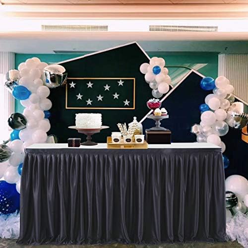 17ft Black Table Skirts for Rectangle Tables Polyester Table Skirt Desk Skirts Ruffle Tablecloth Skirt for Birthday Party Banquet Black Theme Party Wedding Bridal Shower Table Decorations - Image 2