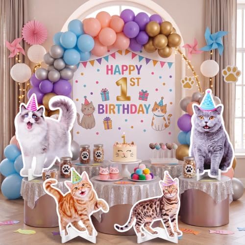 Honoson 4 Pcs Large 32" Cat Birthday Decorations Cardboard Cutouts - Image 6