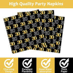 200PCS 30th Theme Birthday Party Tableware Vintage 1996 Party Supplies 30 Year Old Birthday Decorations Plates Napkins Forks Black and Gold Dinnerware Favors for Men or Women - Image 4