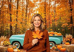 Fall Forest Backdrop Fall Vintage Blue Truck with Pumpkin Backdrop 10x6.5FT - Image 4