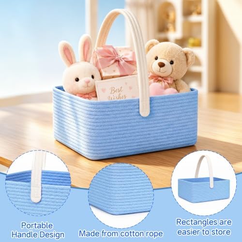 Large Woven Basket for Gifts Empty, Storage Basket 15" x 11" x 6.5" with Glitter Tulle, Ribbon and Card Paper, One-Handle Design, DIY Time for Holiday Gifts, Baby & Pet Toys, Graduation - Blue - Image 4