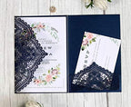 20Pcs Laser Cut Pocket Wedding Invitation Covers, 4.9×7 Inch Trifold Lace Floral Invitation Sleeves with Envelopes (Navy Blue, 50 Pcs Customized Printed) - Image 3