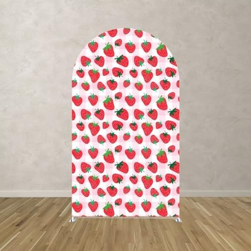 Arch Stretchy Fabric Covers Strawberry Theme Arched Stand Backdrop Covers for Girls Sweet Birthday Parties Baby Shower Favors Decorations Supplies (2.2x5FT Only Cover) - Image 2
