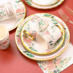 Floral Party Supplies - Bridal Shower Paper Plates & Napkins Set for 24 Guests - Disposable Dinnerware: Plates, Cups, Cutlery for Baby Shower, Tea Party - Image 5