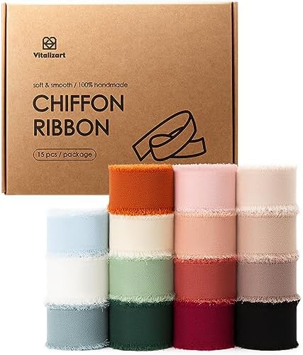 Vitalizart 1" x 75 Yd Chiffon Silk Ribbon Mixed Color Ribbons Set 15 Rolls by Vitalizart