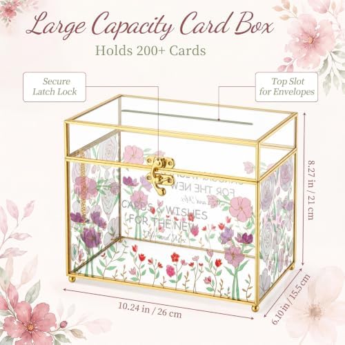 Leinuosen Glass Wedding Card Box with Slot and Lock, Gold Rim - Image 2