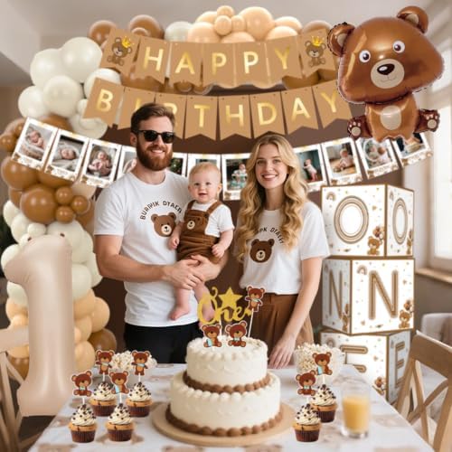 Beary First Birthday Decorations for Boy, 147PCS 1st Party Supplies Balloon - Image 7