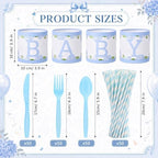 Domensi 204 Pcs Baby Shower Disposable Cutlery Set Utensil Holders, Blue - Image 2