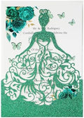 50PCS Personalized Green Glitter Quinceanera Invitations Kit, 5.12 x7.3 inch Laser Cut Hollow Girl Princess Quinceañera Invitations with Envelopes for Sweet 16 birthday Bridal XV Años Invite by KUCHYNEE