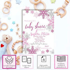 Snowflake Winter Theme for Girls Baby Shower 20 Custom Invitations 5"x7" Personalized Fill-In Cards with Envelopes, Baby Shower Stationery Set, Made in USA by Amanda Creation - Image 2
