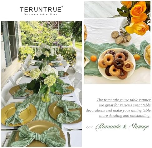 Teruntrue 20 Pack Sage Green Cheesecloth Table Runner 17x108 Inch, Boho Gauze Sheer Fabric Cheese Cloth Table Runners for Wedding Party Bridal Shower Baby Shower Birthday Home Decor Garden Farmhouse - Image 6