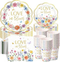 Pickmesh 250 Pcs Love in Bloom Bridal Shower Disposable Tableware Set Floral Love in Bloom Disposable Paper Plates Napkins and Cups for Wedding Party Supplies Bridal Shower Engagement, Serve 50 Guest by Pickmesh