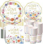 Pickmesh 250 Pcs Love in Bloom Bridal Shower Disposable Tableware Set Floral Love in Bloom Disposable Paper Plates Napkins and Cups for Wedding Party Supplies Bridal Shower Engagement, Serve 50 Guest by Pickmesh