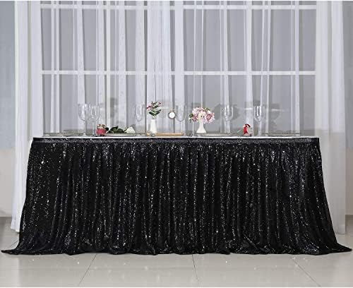 PartyDelight Black Sequin Table Skirt 14ft Long x 30 Inch High - Image 2