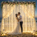 10x10ft Cream White Tulle Backdrop Curtains with Lights String for Parties,Wrinkle Free Sheer Curtain Wedding Photo Backdop Drapes for Baby Shower Birthday Party Photography Home Decorations - Image 5