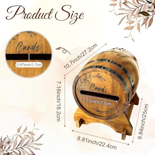 OurWarm Wooden Wedding Card Box for Party with Base, Brown Whiskey Barrel Gift Card Box Holder for Cards Envelops and Money, Rustic Wedding Decor for Graduation Baby Shower Birthday Party - Image 2