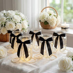 6 Sets Mason Jars Centerpieces with Light for Table, Black Bow by Gandeer