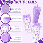 Skylety 24 Pcs Purple Bow Plastic Cups with Lid Straw and Ribbon - Image 3