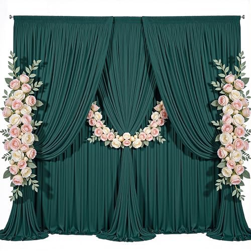 50x15ft Hunter Green Backdrop Curtains for Parties Wedding Photo by Suppromo