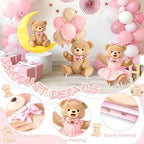 3Pcs Pink Bear Baby Shower Decorations, Large Moon Bear Cardboard Cutout Standup with Yard Stakes & Stands for Girls Bear Birthday Indoor Outdoor Photo Booth Props Cartoon Party Supplies - Image 5