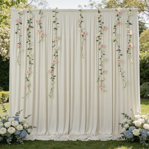 10ftx10ft Wrinkle Free Beige Backdrop Curtains for Parties, Silky Polyester Photo Backdrop Drapes 2 Panels 5x10ft Back Drop Cloth for Wedding Birthday Baby Shower Photography Background by ENJOYYOURPARTY