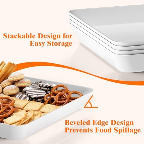 SpaceTrove 10-Pack Serving Tray Set, Reusable Plastic Serving Platter for Party Supplies, Entertaining, Grilling Accessories, Stackable Kitchen Snack Box Container for Dessert, Fruit, Cookie, (White) - Image 3