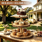 3-Tier Round Wooden Cupcake Stand, Rustic Natural Bark Wood Dessert Display Tower Platter for Wedding, Birthday, Baby Shower, Tea Party & Farmhouse Party Buffet - Image 3