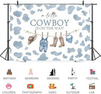 10x8ft Baby Shower Backdrop A Little Cowboy is On The Way Photography Background Wild West Rodeo Blue Clothes Hat Boots Cow Birthday Party Banner Decorations Newborn Parties Photo Booth Prop - Image 3