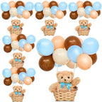 Hollowfly 6 Set Bear Baby Shower Party Decoration Table Centerpieces 6 Gender Reveal Stuffed Plush Bears 6 Bamboo Baskets 60 Colorful Balloons 12 Balloon Stands Birthday Party Wedding(Blue) by Hollowfly
