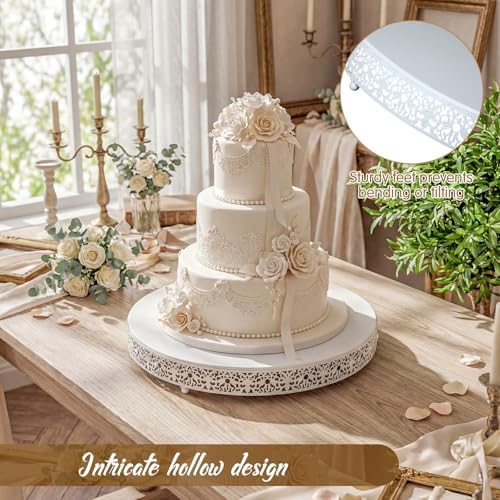Wenqik 20 Inch White Cake Stand Metal Round with Cutter Spatula, Classic - Image 3