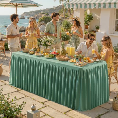 Sage Green Polyester Table Cloths for Rectangle 6 Foot Tables, 1 Pack Wrinkle Free Tablecloths Stretchy Banquet Ruffle Fitted Table Cover Desk Skirt for Parties Wedding Birthday Baby Shower - Image 7