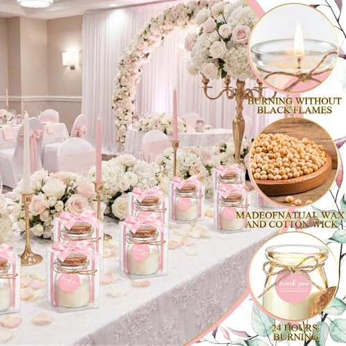 MTLEE 20 Sets Wedding Candle for Guests Pink Glass Jars Bridal Shower Favor - Image 5