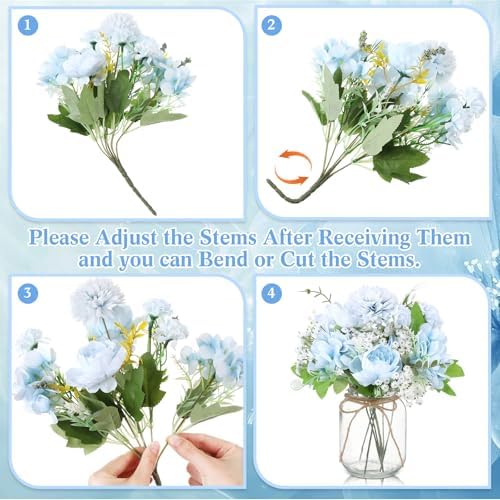 Zeyune 6 Sets Mason Jar Table Centerpiece Artificial Flower, Blue - Image 2