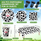 Potchen 452 Pcs Cow Themed Party Supplies Serve 50, Black White Pink - Image 3