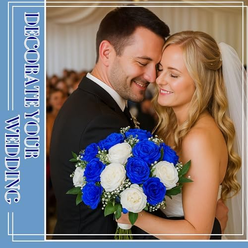 Geosar 8 Bundles Artificial Peonies Flowers,Royal Blue, White - Image 6