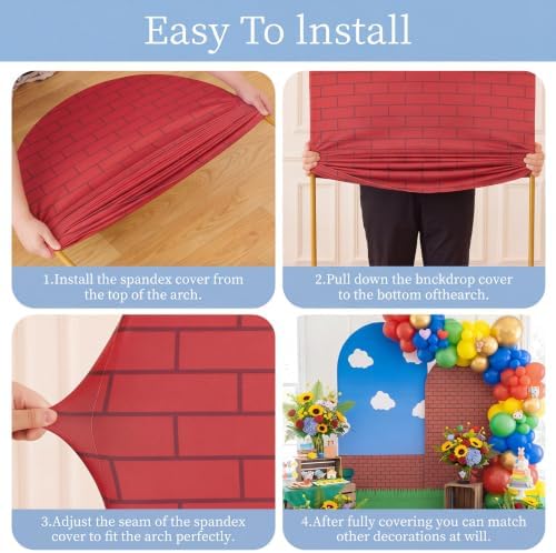 Moukeren Brick Wall Arch Cover Spandex Arch Backdrop Cover 6ft and 7.2ft for Video Games Themed Baby Shower Party Gender Reveal Baby Birthday Party Banquet Photo Arches Background Decorations Supplies - Image 3