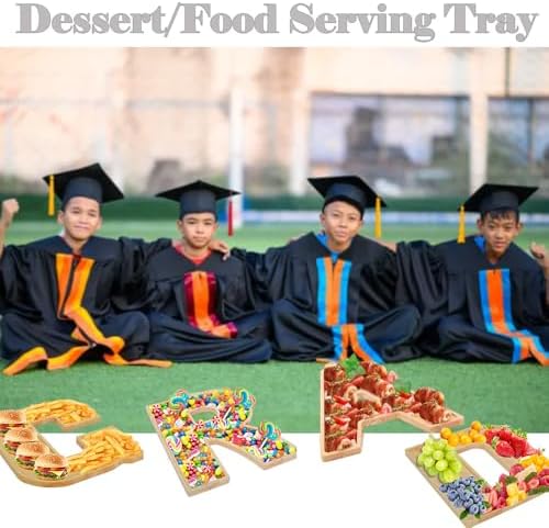 Wooden Grad Letter Tray, 12 Inch 4‑Pack Wood Platter for Graduation Decor - Image 5
