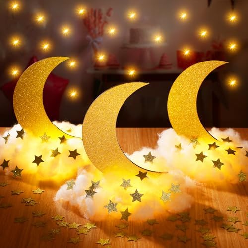 Wonderjune 9 Sets Star and Moon Centerpieces Baby Shower Decor, Gold by Wonderjune